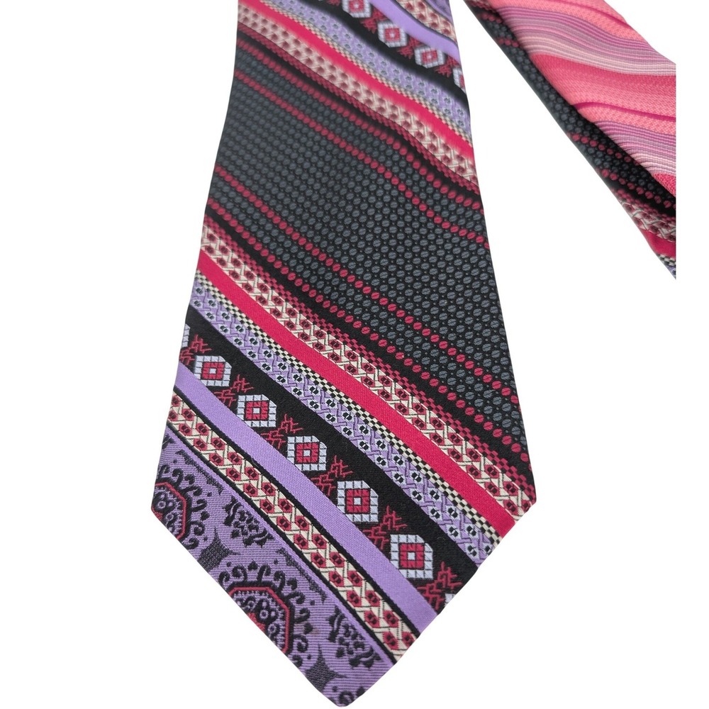 Robert Graham Silk Necktie Mens Purple Pink Geometric Paisley Striped Luxury